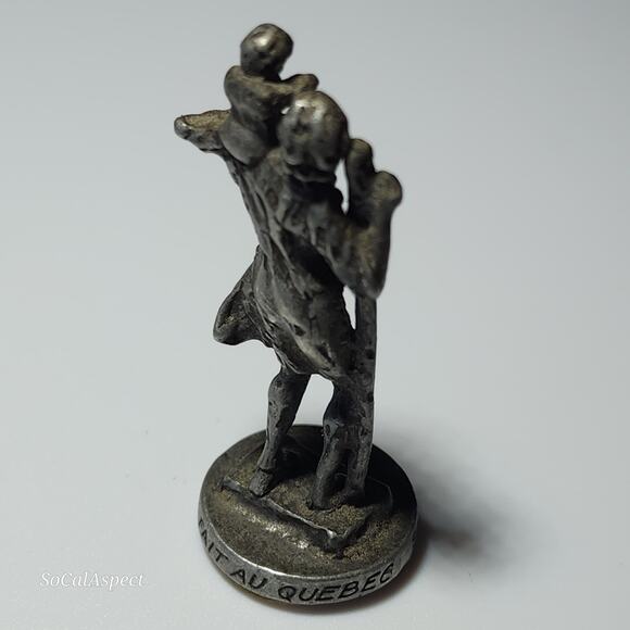 Miniature St. Christopher Religious Sculpture pewter Quebec 1 7/8" Antique - Picture 3 of 6